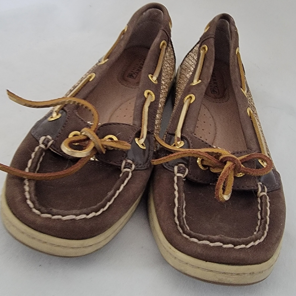 Sperry Topsider Women's Leather Boat Shoes Angelfish Gold-Glitter Size 7.5 M